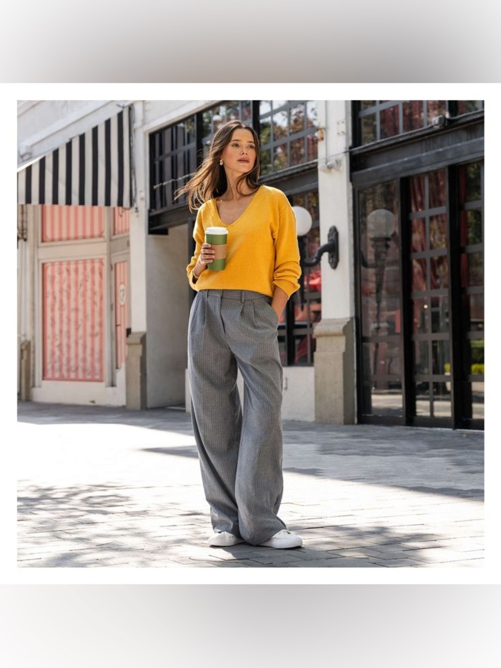 Joe Fresh Wide-Leg Pinstripe Trousers with Pleats — Gray